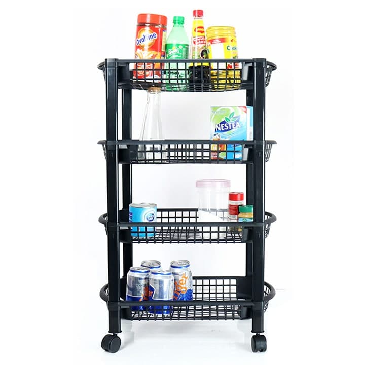 Houseware Organizer, black shelves with wheels DG275