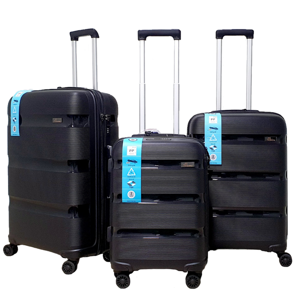 PP Hardside Travel Suitcase Luggage with 8 Spinner Wheels, Aluminum Handle, USB Port (Size 20) - TK884 - Black